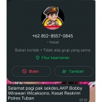 Tangkapan layar modus penipuan yang mengatasnamakan Kasatreskrim Polres Tuban.