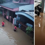 Kawasan permukiman yang hingga sore ini masih tergenang banjir.