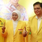 Khofifah-Emil bersama Ketua Umum DPP Partai Golkar, Ir. Airlangga Hartarto saat pembukaan Rakorda Pilkada di kantor DPD PG Jatim.