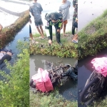 Kedua korban serta sepeda motor yang posisinya terbalik.