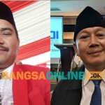 Sekretaris DPC PDIP Gresik, Noto Utomo, dan Ketua Bappilu DPD NasDem Gresik, Irfan Choirie. Foto: SYUHUD/BANGSAONLINE