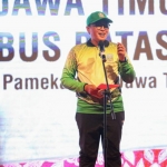 Bupati Pamekasan Baddrut Tamam saat menyampaikan sambutan dalam pembukaan Jambore Pemuda Jawa Timur 2019 di area Arek Lancor Kabupaten Pamekasan.
