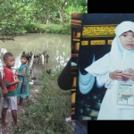 Lokasi tenggelamnya balita. Inset, foto korban.