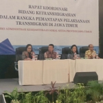 Rakor Bidang Ketransmigrasian Dalam Rangka Pemantapan Pelaksanaan Transmigrasi di Jawa Timur, di Hotel Haris Malang, Rabu (11/9) malam.