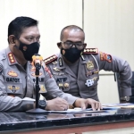 Kabid Humas Polda Jawa Timur Kombes Pol Gatot Repli Handoko saat pers rilis terkait alur penetapan Tubagus Jodi sebagai tersangka kecelakaan.