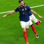 Striker Prancis Olivier Giroud siap mencetak gol pada laga melawan Denmark, Sabtu, (26/11/2022). (