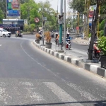 Bunga di median jalan kota Gresik banyak yang meranggas dan mati. foto: SYUHUD/  BANGSAONLINE