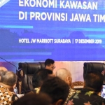 Gubenur Khofifah Indar Parawansa pada acara sosialisasi Perpers No 80 Tahun 2019 di hotel Marriot, Selasa (17/12).