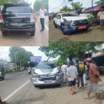 Mobil iring-iringan Mnehub yang terlibat kecelakaan.