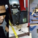 Pelaku pembobol, kodisi mesin ATM usai dibobol, serta peralatan yang dipakai pelaku dalam membobol  mesin ATM.