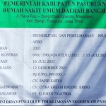 Deskripsi rehabilitasi dan pemeliharaan RSUD Bangil, Pasuruan.