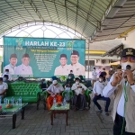 Bupati Bangkalan R. Abdul Latif Imron Amin saat memberikan sambutan di puncak Harlah PKB di DPC PKB Bangkalan, Jumat (23/7/2021). (foto: ist)