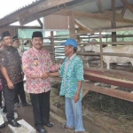 Wabup Moh. Qosim menyalami penerima bantuan kambing dan kandang dari Baznas Gresik.