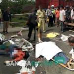 Kondisi korban kecelakaan yang tewas di Jl Raya Gambiran, Kecamatan Mojoagung, Kabupaten Jombang menjadi tontonan warga. foto: ROMZA/ BANGSAONLINE