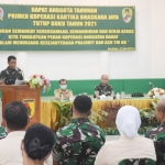 Korem 084/Bhaskara Jaya saat mengelar Rapat Anggota Tahunan Tutup Buku 2021 Koperasi Kartika Bhaskara Jaya di Aula Bhaskara Jl. A. Yani No. 1 Surabaya, Selasa (14/05/2022).