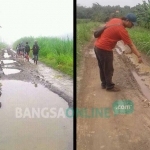 Kondisi jalan penghubung Dusun Mernunglor dengan Dusun Mernungkidul, Desa Sumbernongko, Kecamatan Ngusikan, Kabupaten Jombang yang dibangun dari DD tahun 2015. foto: ROMZA/ BANGSAONLINE