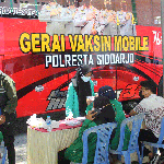 Sejumlah warga saat menghadiri gerai vaksinasi keliling Polresta Sidoarjo