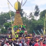 Ribuan pengunjung saat rebutan gunungan durian di Wonosalam, Jombang. foto: AAN AMRULLOH/ BANGSAONLINE