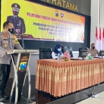 Kapolresta Banyuwangi Kombes Pol Arman Asmara Syarifudin saat memberikan sambutan.