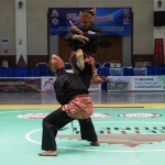 Penampilan peserta dalam ajang Pencak Silat Semen Indonesia Cup IV, di gedung Graha Sandiya, Jumat (19/10).