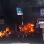 Gudang peralatan listrik yang terbakar di Kaliwates, Jember.