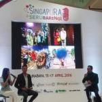 Duta Kampanye STB, Titi Kamal dan Christian Sugiono saat menceritakan pengalamannya berlibur ke Singapura. foto: BANGSAONLINE