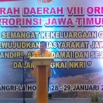 Ketua Umum MKGR, Roem Kono saat membuka Musda VIII MKGR Jatim di Hotel Shangrilla, Surabaya. foto: DIDI ROSADI/ BANGSAONLINE