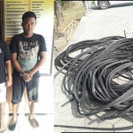 Dua pelaku dan barang bukti saat diamankan di Mapolsek Geneng.