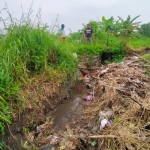 Petani Lumpangbolong Kelurahan Dermo saat menunjukkan saluran air irigasi yang kering.