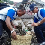 Direktur Pengendalian Pencemaran dan Kerusakan Pesisir dan Laut (PPKPL) pada Kementerian Lingkungan Hidup dan Kehutanan (KLHK), Heru Waluyo (pakai topi), memungut sampah-sampah plastik di pesisir pelabuhan Panarukan Situbondo.
