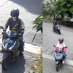 Tangkapan layar rekaman CCTV kedua pelaku penjambretan dan pencurian tabung gas elpiji di Perumahan Citra Fajar Gold, Sidoarjo.