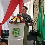 Gubernur Sumatera Selatan H. Herman Deru saat memberi sambutan dalam acara pengukuhan Forum Rektor Perguruan Tinggi Keagamaan Islam (PTKIS) dan Pelantikan Pengurus Wilayah Persatuan Guru Nahdlatul Ulama (Pergunu) Sumsel di Griya Agung , Rumah Dinas Gubernur Sumsel di Palembang, Ahad (7/2/2021). foto: mma/ bangsaonline.com