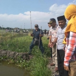 Anggota DPRD Provinsi Jatim Subianto bersama Kades Putih, saat meninjau tanaman padi dengan sistem mina padi.