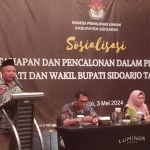 Ketua KPU Sidoarjo, M Iskak, saat sosialisasi tahapan dan pencalonan Pilkada 2024. Foto: Ist