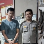 Tersangka KP (tengah) saat dimankan di Mapolsek Purwosari. Foto kanan, barang bukti potongan kabel feeder.