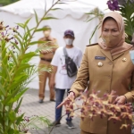 Wali Kota Batu, Dewanti Rumpoko, saat meninjau anggrek di pagelaran Batu Shining Orchid Week 2021.