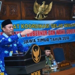 Bupati Fadeli saat sambutan pembukaan Rakor Persiapan Pilgub dan Wagub Jatim 2018.
