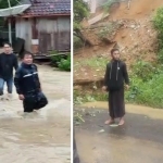 Banjir melanda salah satu kawasan di Pamekasan. Foto kanan, salah satu titik longsor.