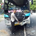 Kondisi Bus Cendana usai terlibat kecelakaan.
