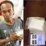 Tersangka JI dan sabu seberat 19,57 gram yang berhasil diamankan.