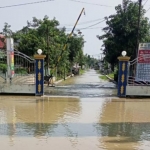 Luapan Kali Lamong merendam sejumlah desa di Kecamatan Benjeng. foto: SYUHUD/ BANGSAONLINE