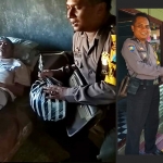 Bripka Bambang saat menyampaikan bantuan.