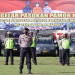 Peserta apel gelar pasukan Pamor Keris di Polres Madiun.