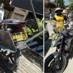 Sepeda motor dinas Ipda Dasi tampak ringsek saat dievakuasi.