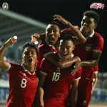 Pemain Timnas Indonesia U-23 saat merayakan kemenangan atas Thailand