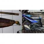 Sepeda motor beserta sarung pelaku dan kayu untuk perang sarung yang diamankan petugas dari Polsek Cerme. Foto: Ist