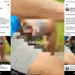 Postingan video di Facebook serta tangkapan layar potongan video seorang pria tampak tangan kirinya sedang memegang alat vitalnya.