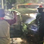 Kondisi mobil Toyota Avanza yang hangus terbakar.