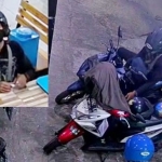 CCTV saat maling berhelm ojol mencuri laptop milik wartawan di Kedai Soto, Jalan Bumi Indah, Sambikerep, Surabaya. inset: Pelaku saat pesan es teh.