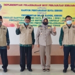 Dari kiri: Dekan Fakultas Hukum Uniska Dr. Zainal Arifin, S.H., M.H., Pembantu Rektor IV Uniska Hayatudin, S.H., M.Hum., Kepala Kantor ATR/BPN Kota Kediri Susilawati, Dekan Fakultas Teknik Riska Nurtantyo ST MT. foto: ist.